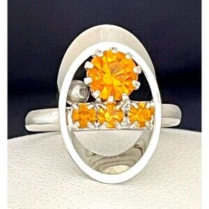 Vintage 1960s Ring Mid Century Modern Orange Crystal Rhinestones - 4K